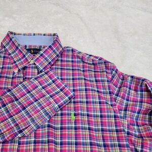 Ralph Lauren Blue Label Pink Blue Plaid Dress Shirt Men XL Office Classic Work